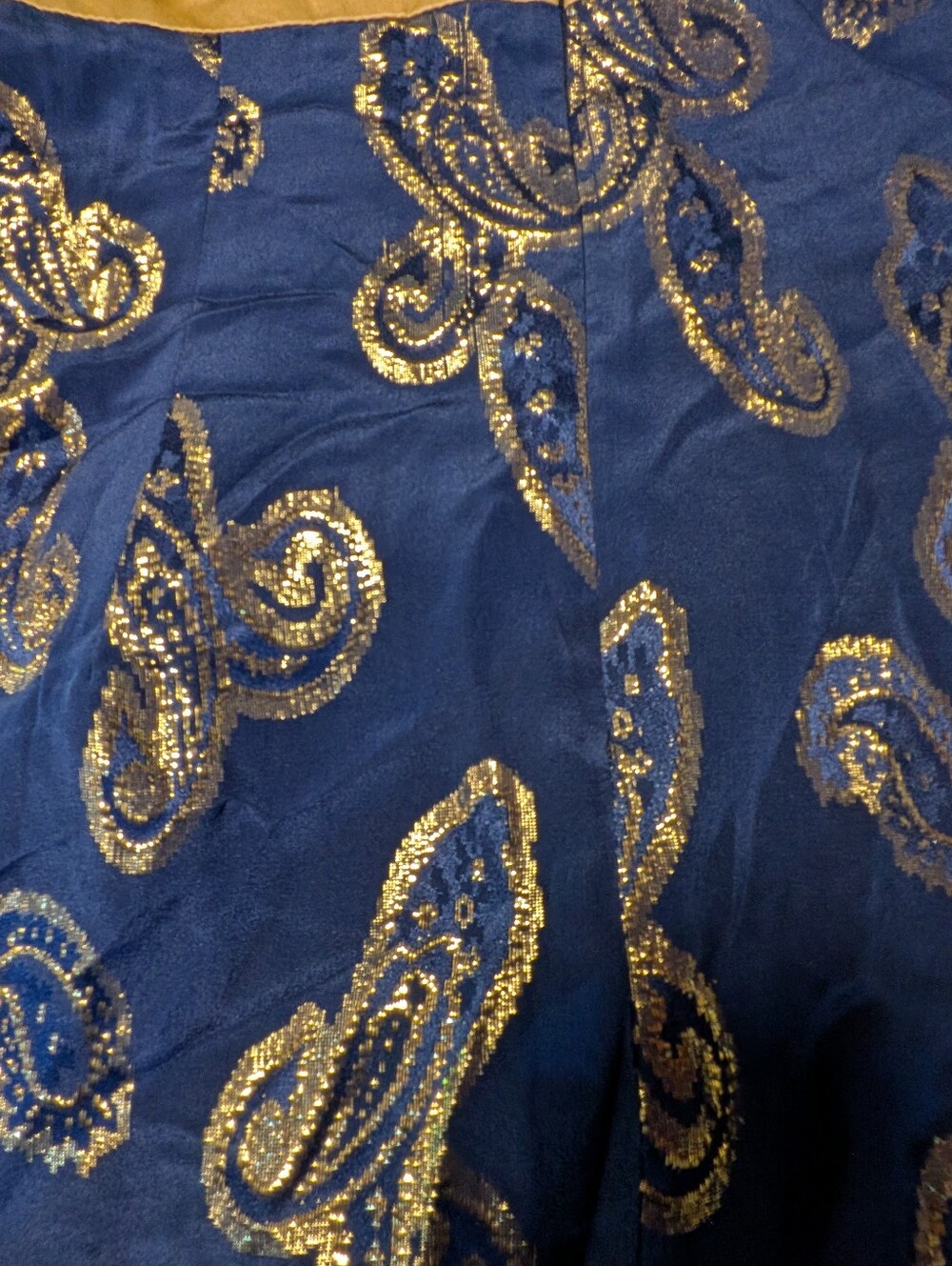 Voom Dark Blue Silk One Shoulder Dress With Metallic Gold Paisley Size Xs - Picture 3 of 11